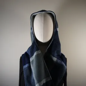 Accessories - Scarves - Hooded Wrap Scarf - Navy Plaid and Solid Heather