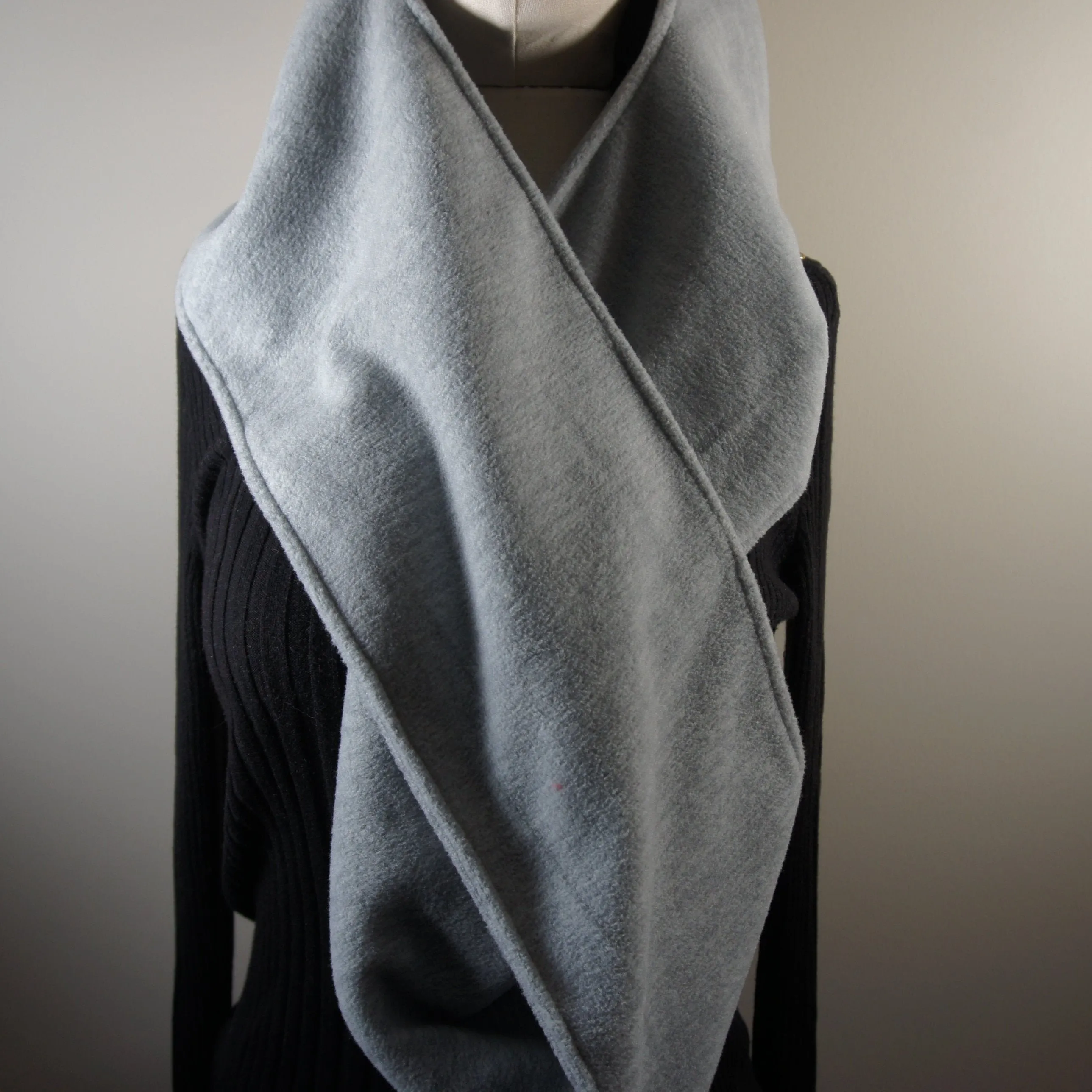 Accessories - Scarves - Hooded Wrap Scarf - Navy Plaid and Solid Heather