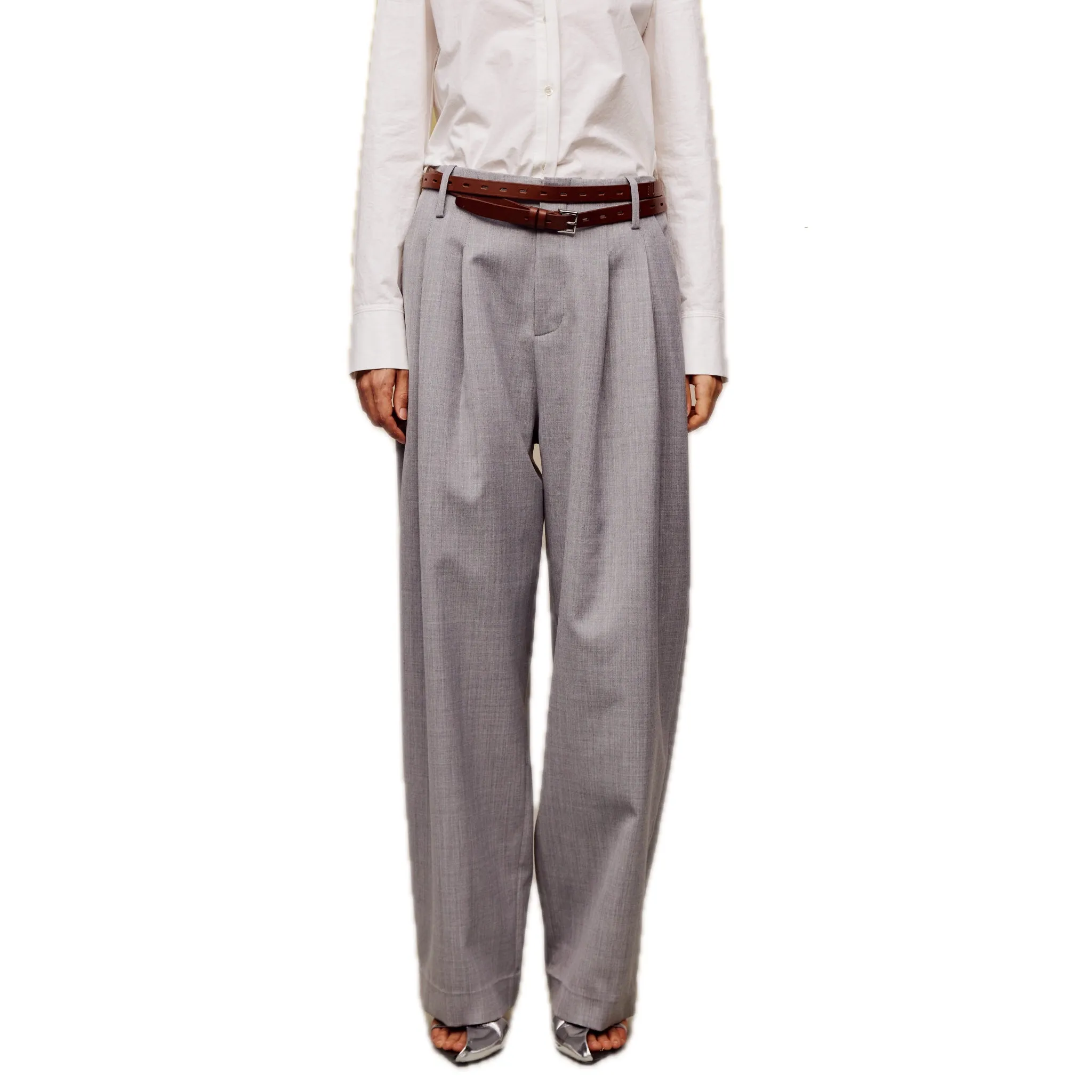 Acetate Wool Pressed Trousers in Grey