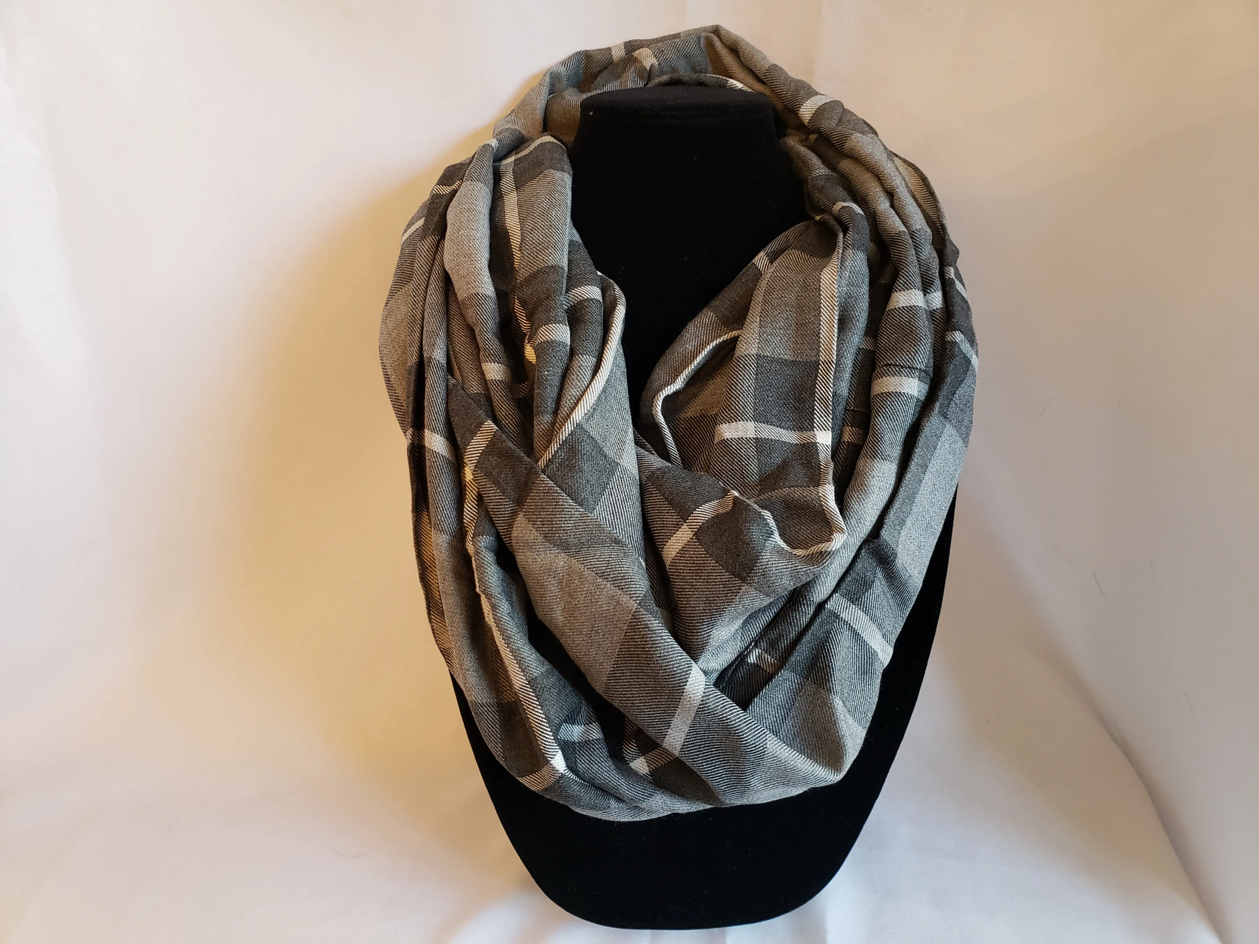 Autumn Infinity Scarf in Gray Plaid