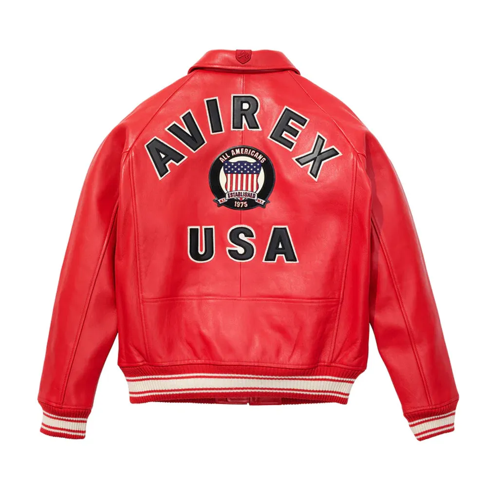 Avirex Icons Red Bomber Leather Jacket