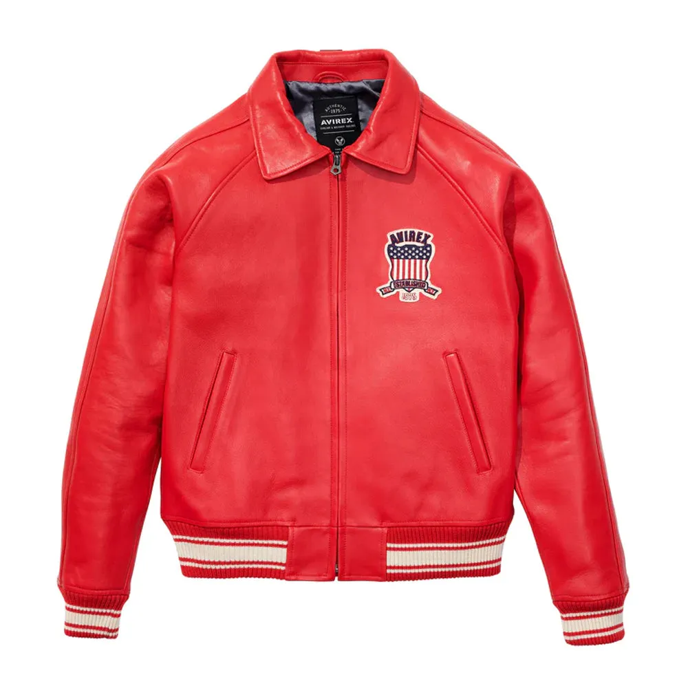 Avirex Icons Red Bomber Leather Jacket