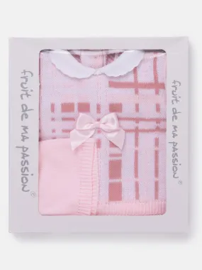 Baby Girl 3-piece Check Knit Gift Box Set - Baby Pink