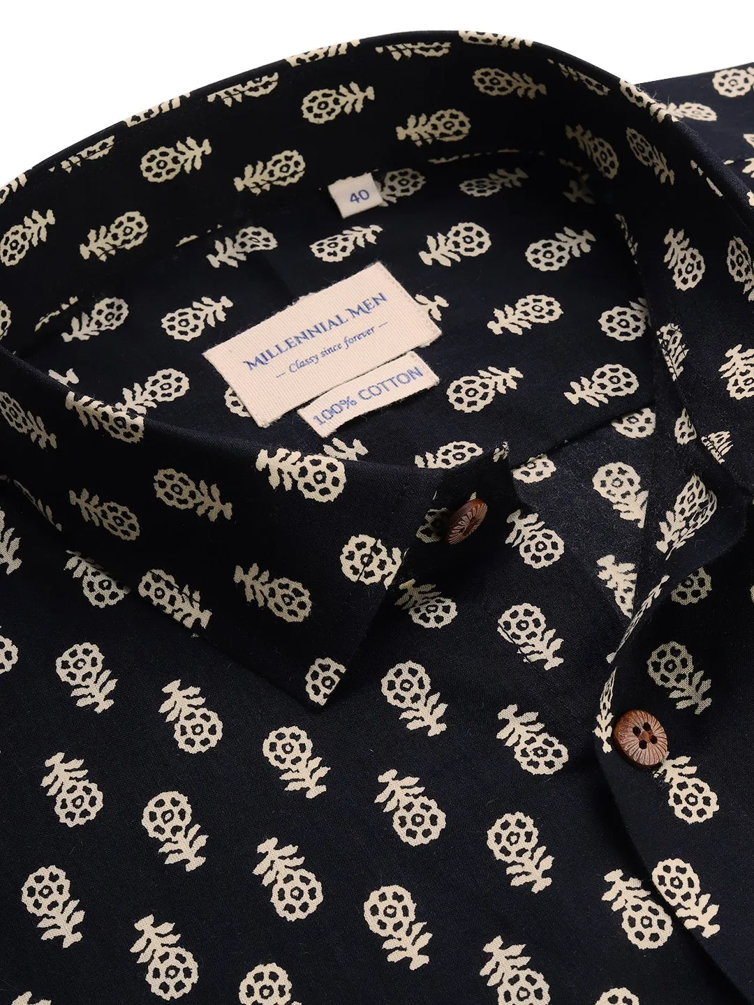 Black Cotton Short Sleeves Shirts For Men-Mmh047