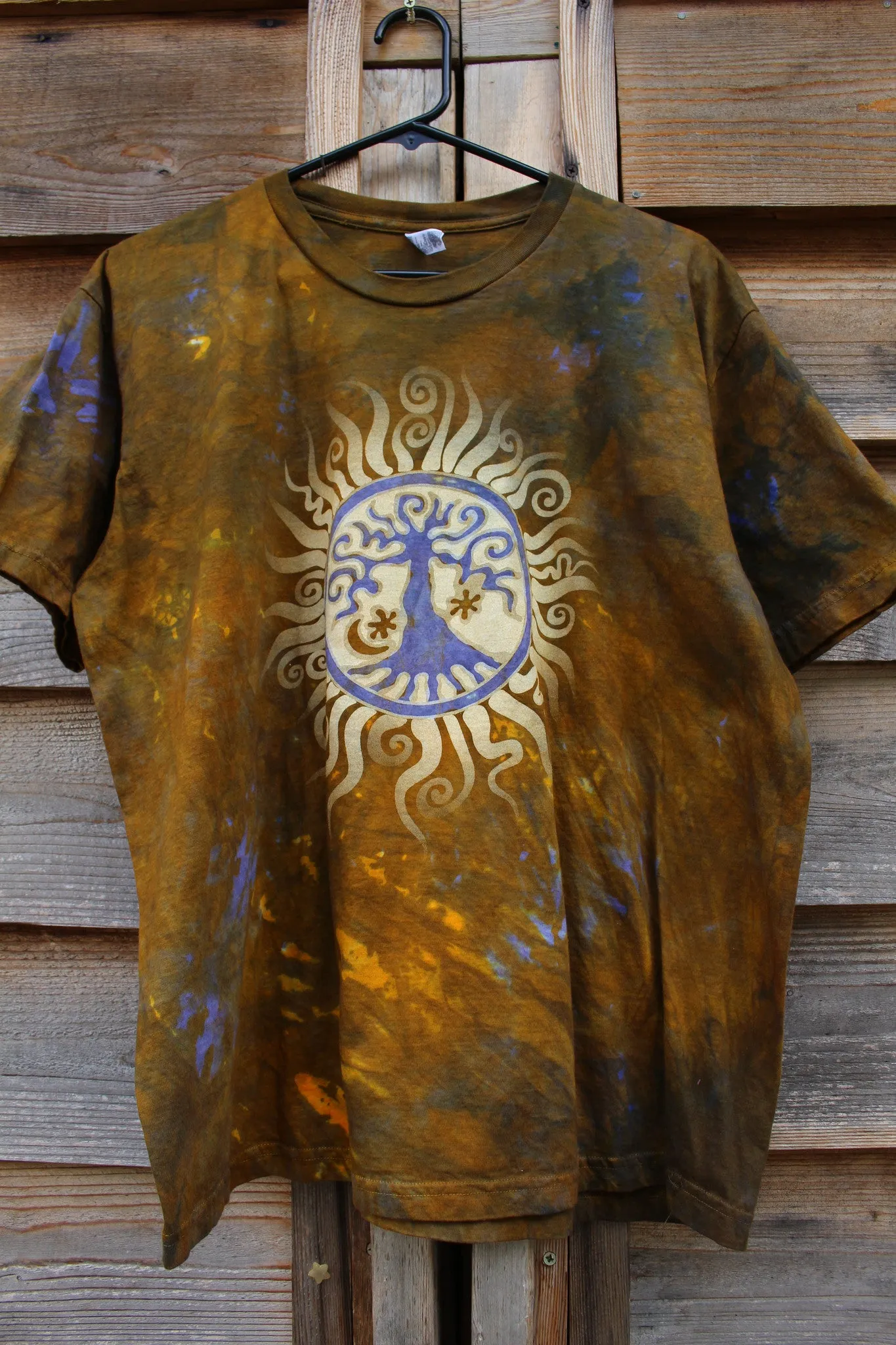 Dark Gold and Purple Tree of Life Batik Tshirt - slight imperfection