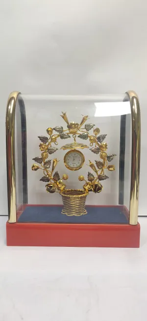 DHYAAN's Antique Silver with Gold Plated Vintage Table Clock Watch for Study Table, Decor, Office Desk, Home Decor, Wedding Gift Item