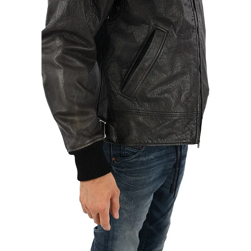 DIESEL L BOWDRE Mens Bomber Jacket Leather Padded Quilted Winter Regular Coat