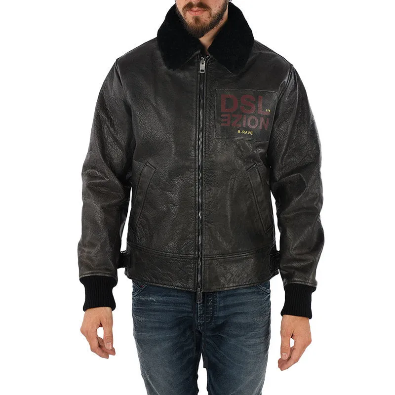 DIESEL L BOWDRE Mens Bomber Jacket Leather Padded Quilted Winter Regular Coat
