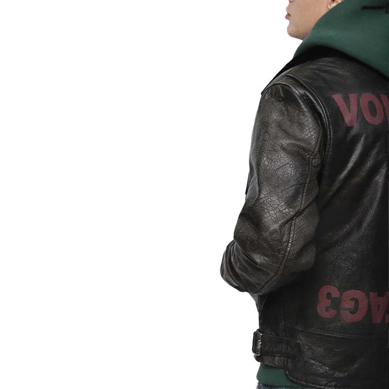 DIESEL L BOWDRE Mens Bomber Jacket Leather Padded Quilted Winter Regular Coat