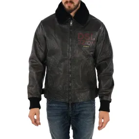 DIESEL L BOWDRE Mens Bomber Jacket Leather Padded Quilted Winter Regular Coat