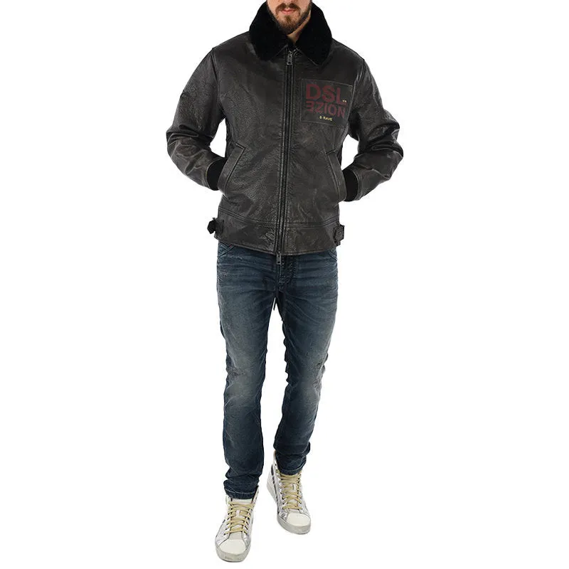 DIESEL L BOWDRE Mens Bomber Jacket Leather Padded Quilted Winter Regular Coat