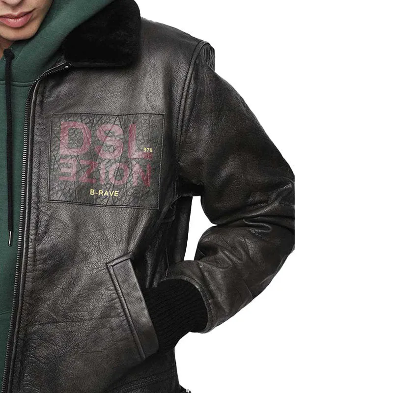 DIESEL L BOWDRE Mens Bomber Jacket Leather Padded Quilted Winter Regular Coat
