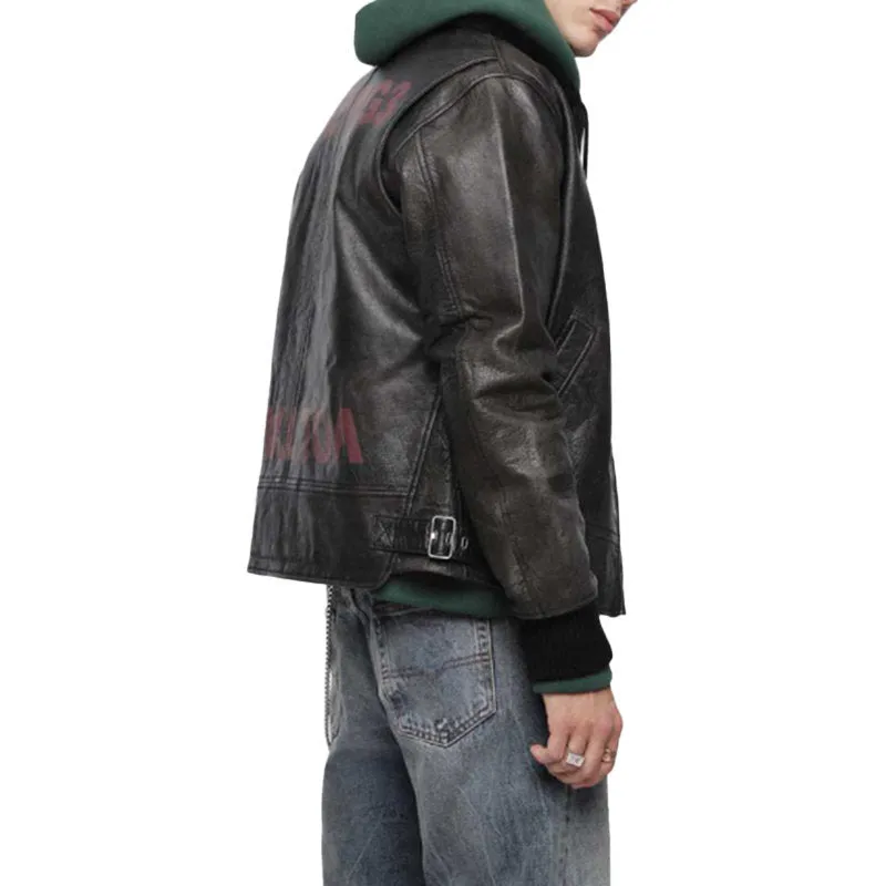 DIESEL L BOWDRE Mens Bomber Jacket Leather Padded Quilted Winter Regular Coat