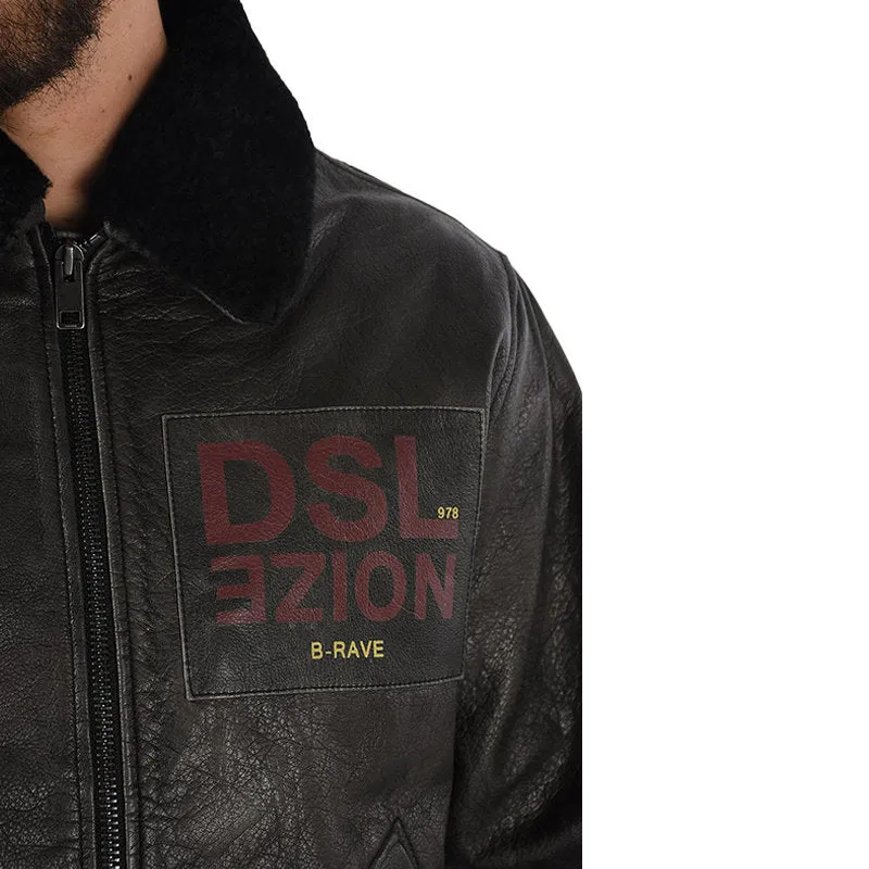 DIESEL L BOWDRE Mens Bomber Jacket Leather Padded Quilted Winter Regular Coat
