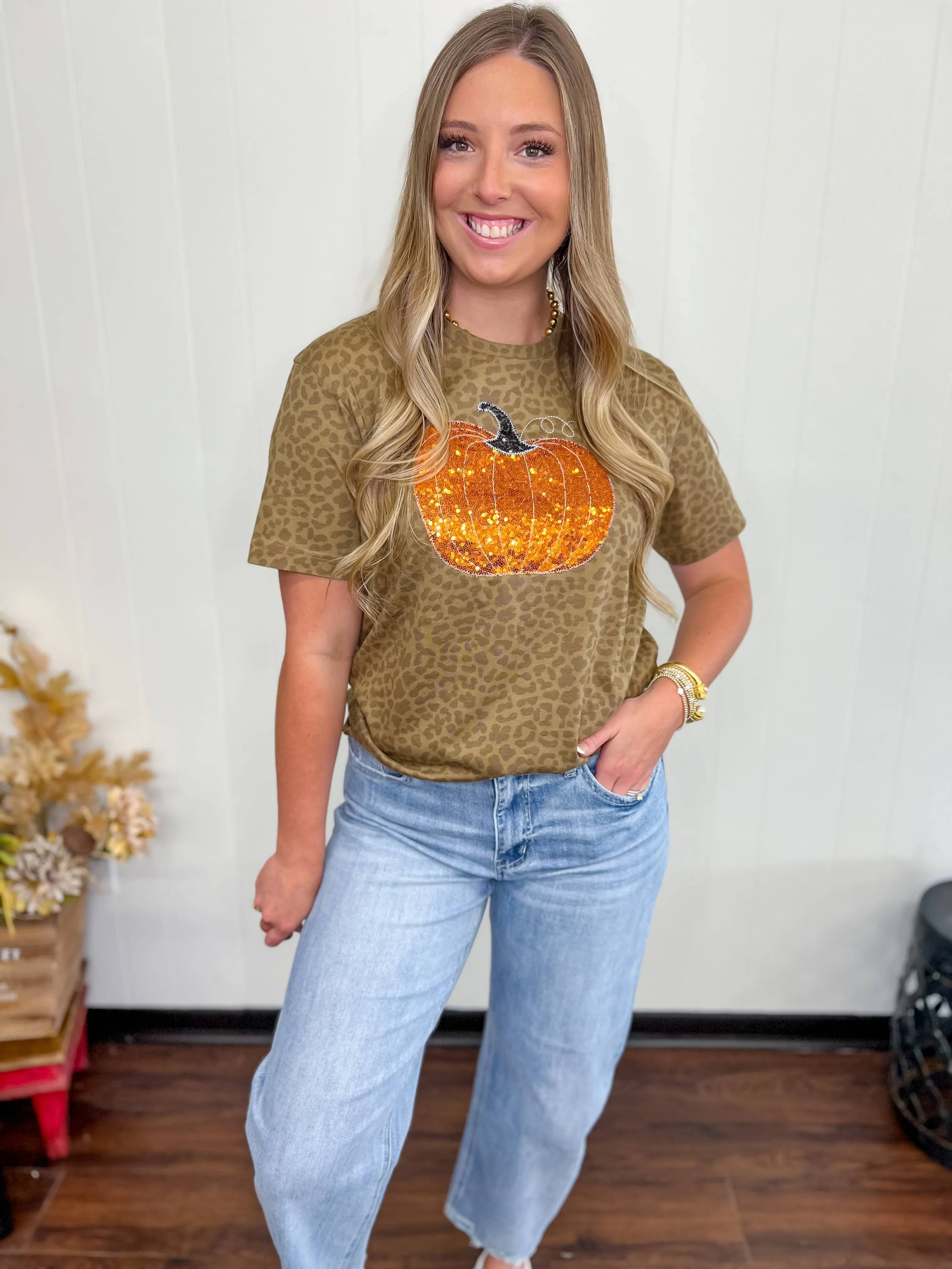 Fall Leopard Pumpkin Tee