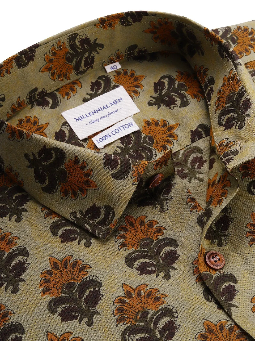 Green Cotton Short Sleeves Shirts For Men-Mmh020