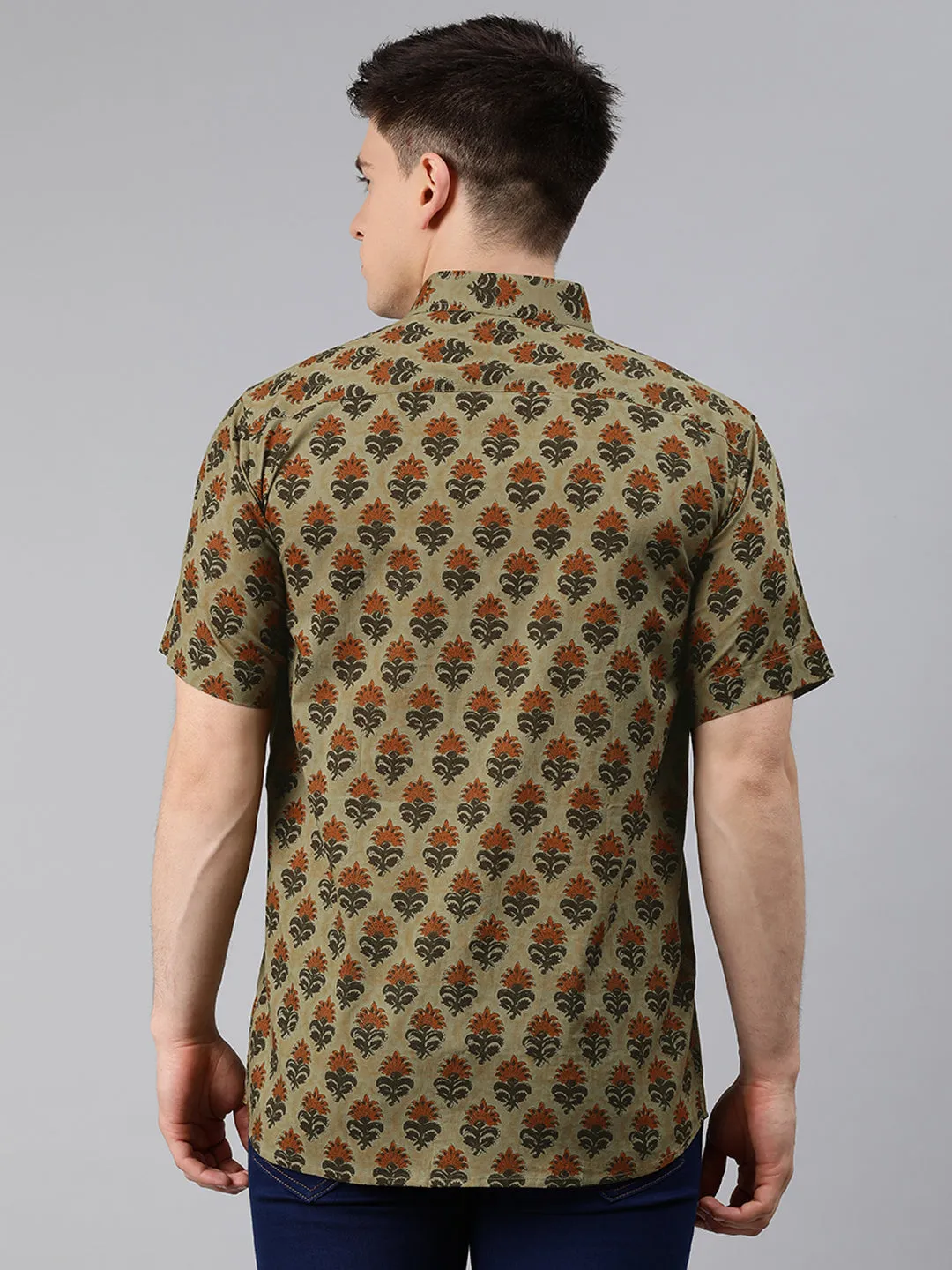Green Cotton Short Sleeves Shirts For Men-Mmh020