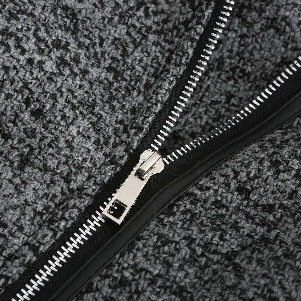Hooded Woolen and Leather Patchwork Coat