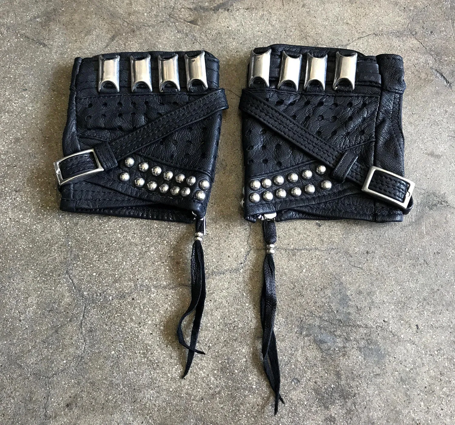KNUCKLE DUSTER  Black Leather Fingerless Unisex Motorcycle Driving Gloves
