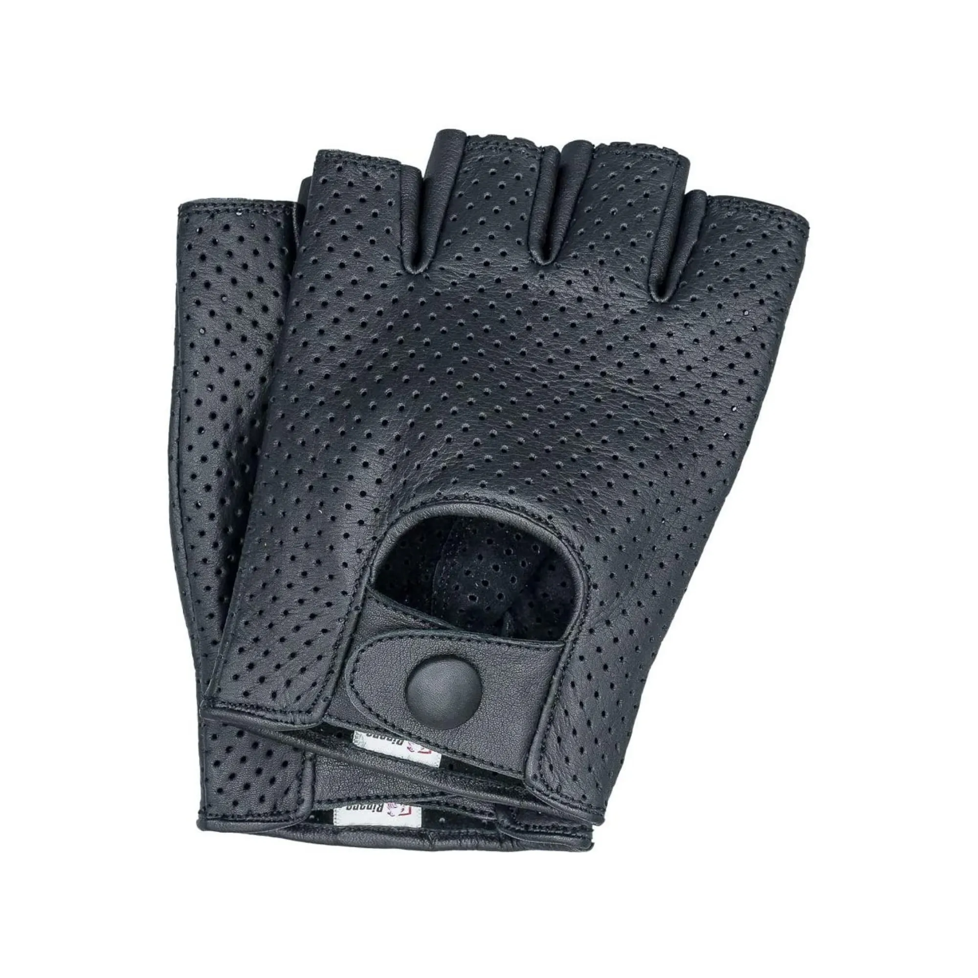 Leather Full Mesh Fingerless Summer Driving Motorcycle Riding Gloves - Black