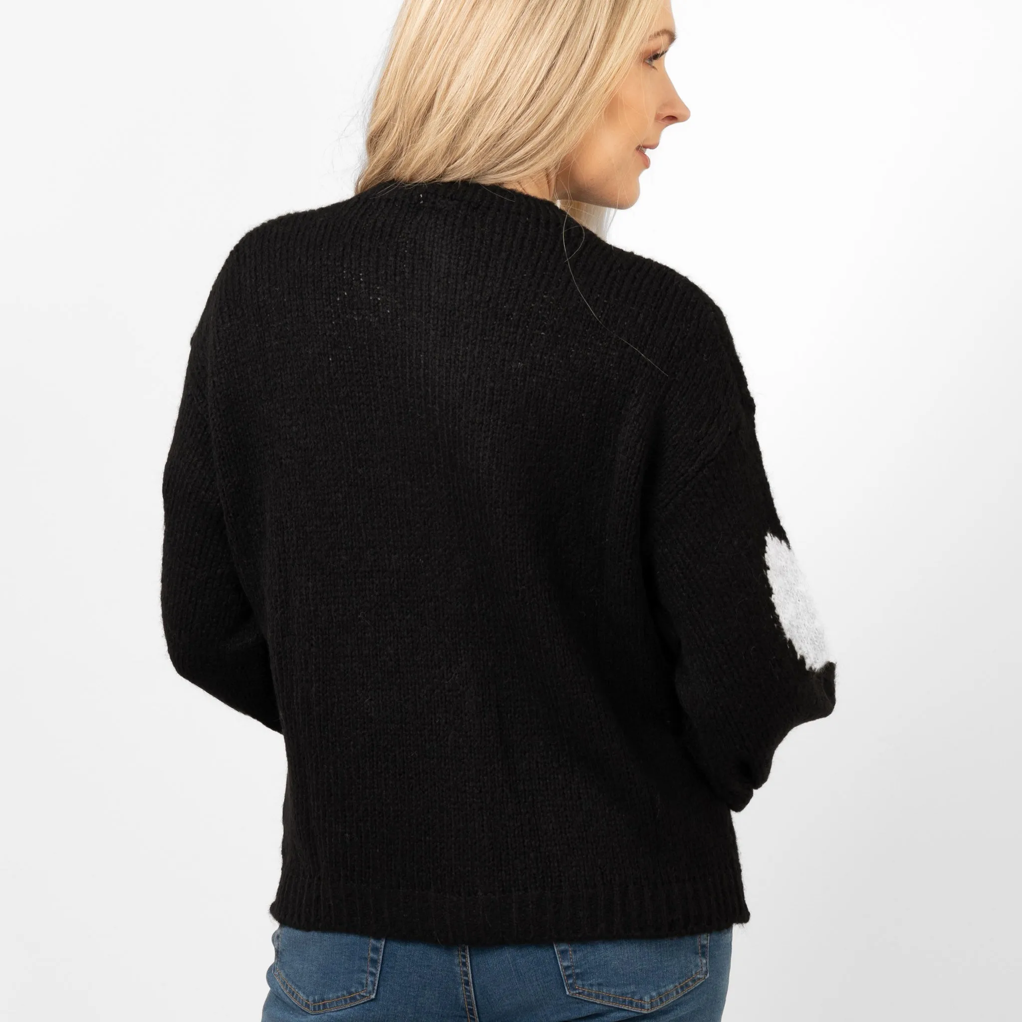 Lexi Wool Blend Cardigan - Black/Cream, Love Hearts