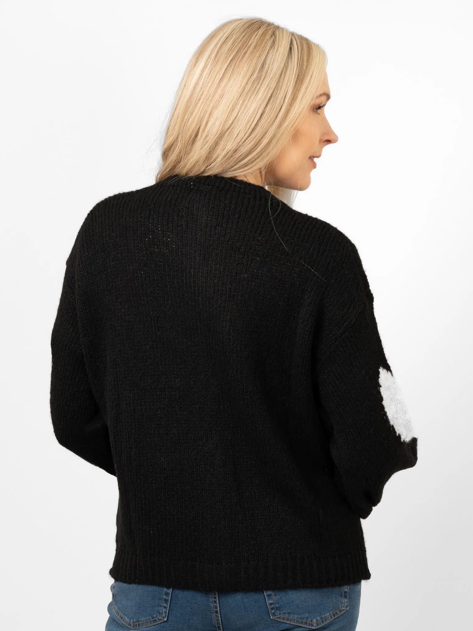 Lexi Wool Blend Cardigan - Black/Cream, Love Hearts