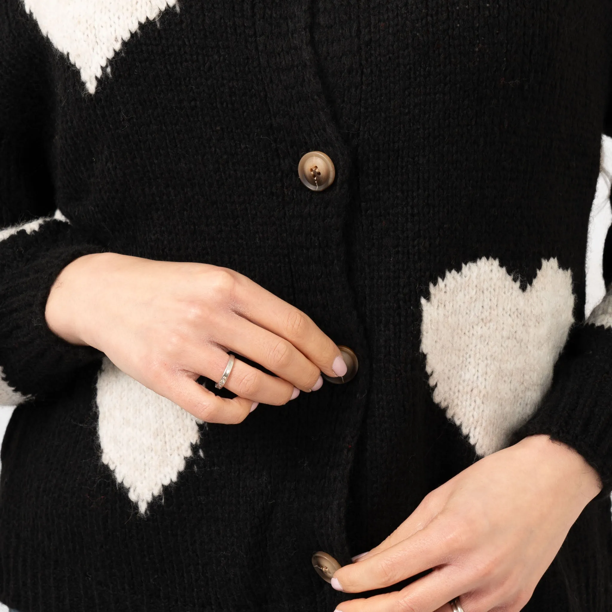 Lexi Wool Blend Cardigan - Black/Cream, Love Hearts