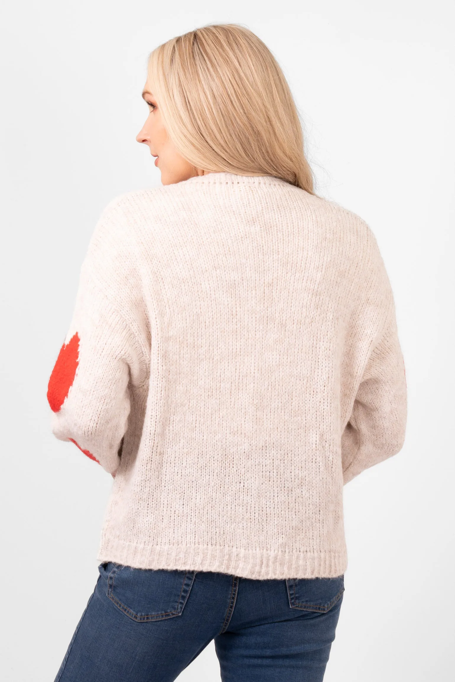 Lexi Wool Blend Cardigan - Cream/Red, Love Hearts