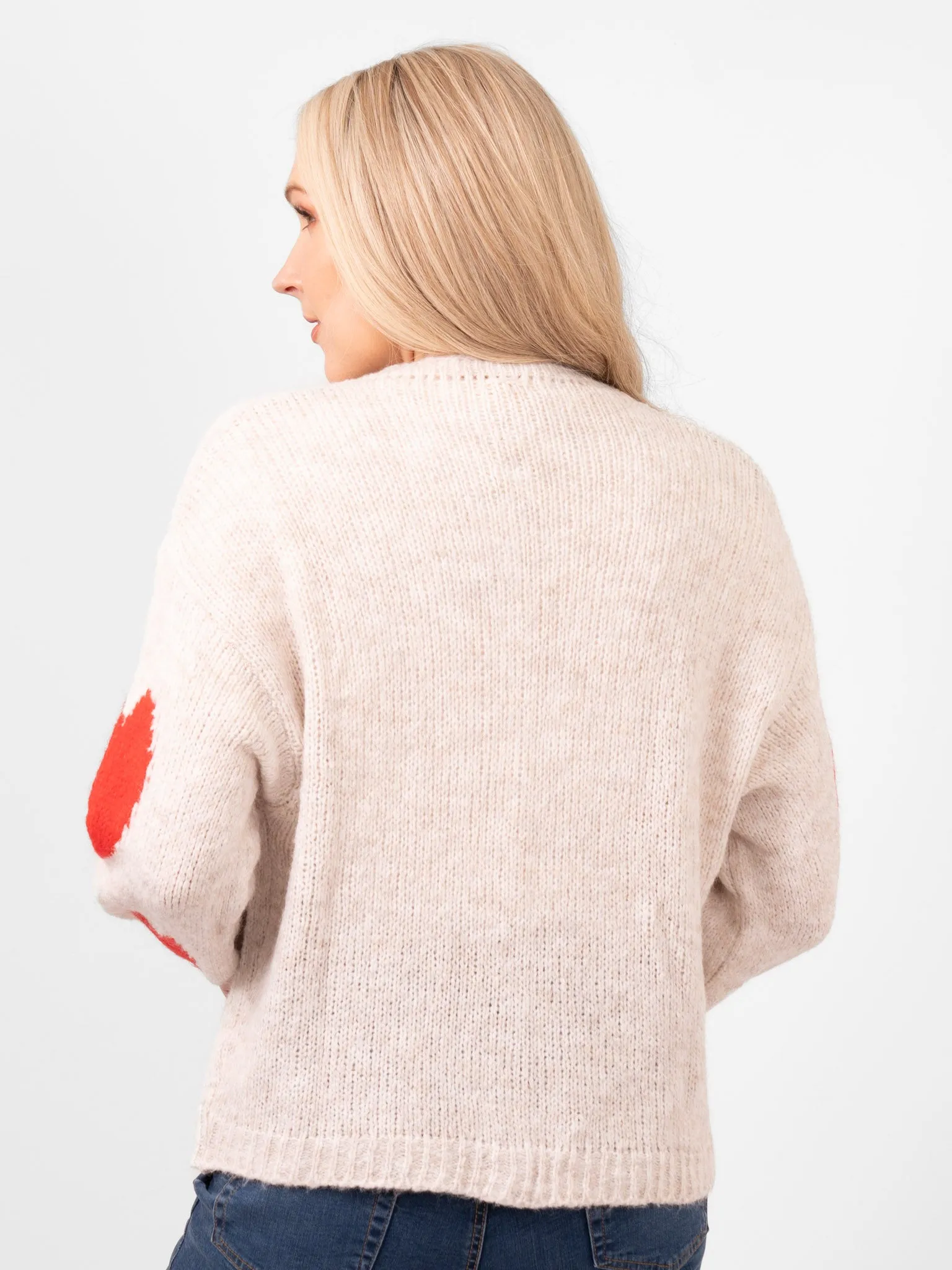Lexi Wool Blend Cardigan - Cream/Red, Love Hearts