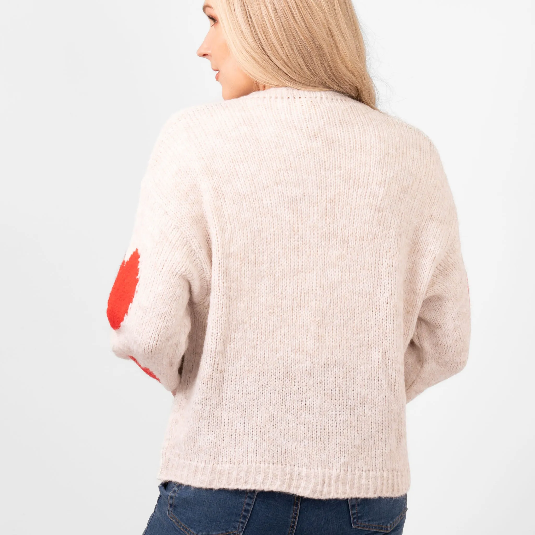 Lexi Wool Blend Cardigan - Cream/Red, Love Hearts