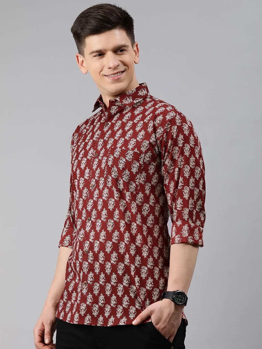 Maroon Cotton Full Sleeves Shirts For Men-Mmf0204