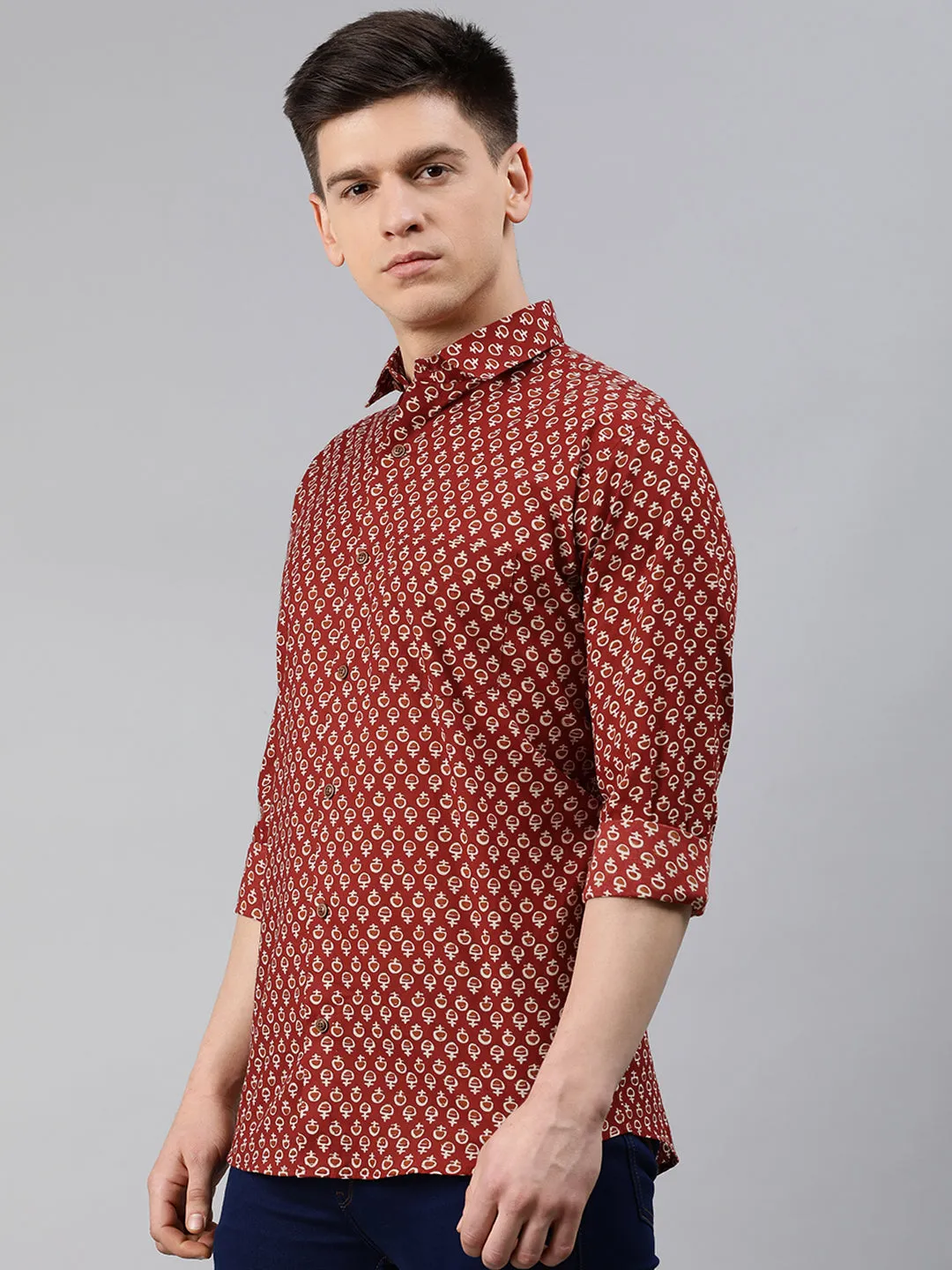 Maroon Cotton Full Sleeves Shirts For Men-Mmf0223