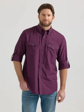 Men's Wrangler Performance Solid Plum Long Sleeve Snap Shirt