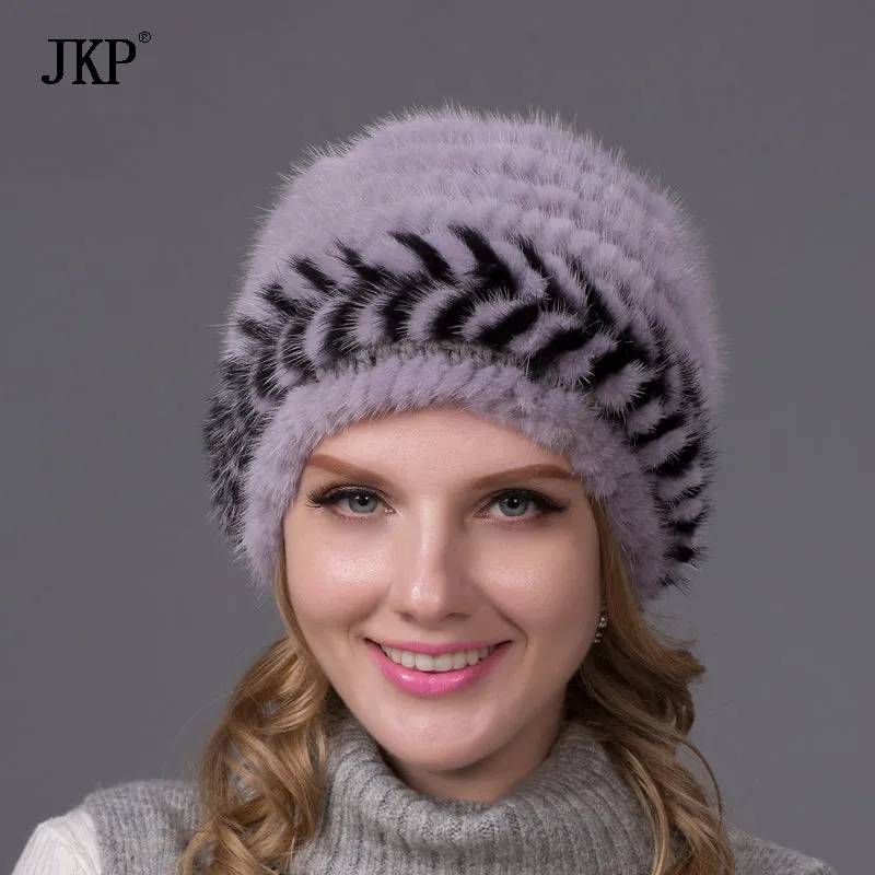 Natural Pattern Mink Fur Beanies
