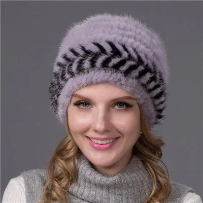 Natural Pattern Mink Fur Beanies