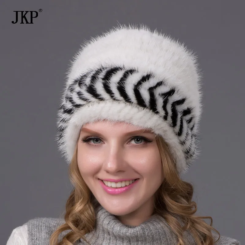 Natural Pattern Mink Fur Beanies