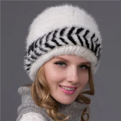 Natural Pattern Mink Fur Beanies