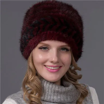Natural Pattern Mink Fur Beanies