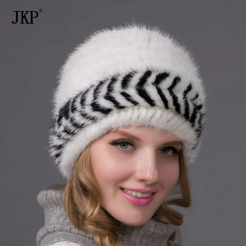 Natural Pattern Mink Fur Beanies
