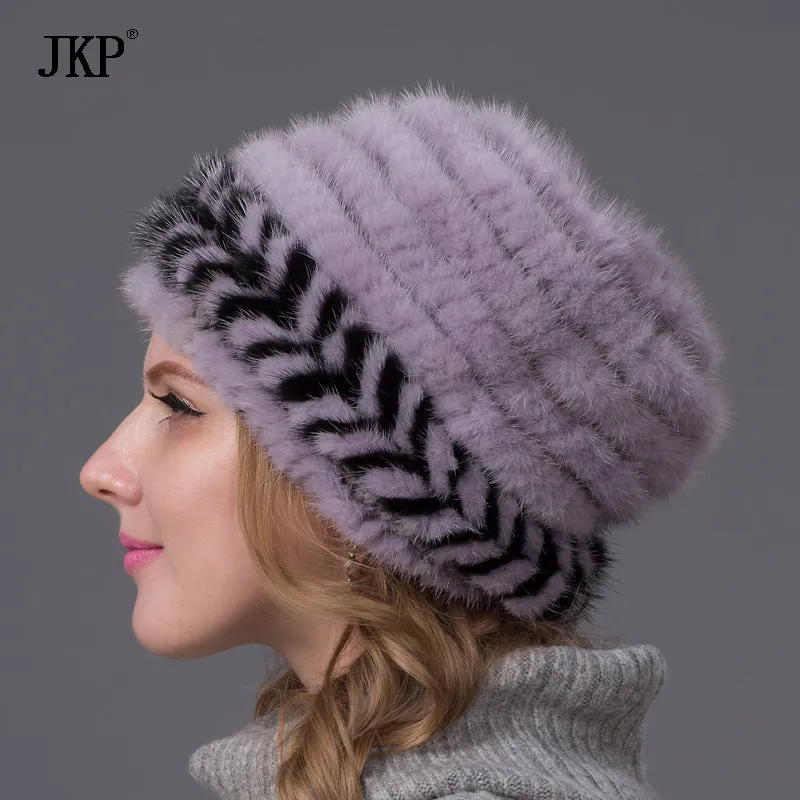 Natural Pattern Mink Fur Beanies