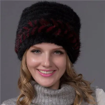Natural Pattern Mink Fur Beanies