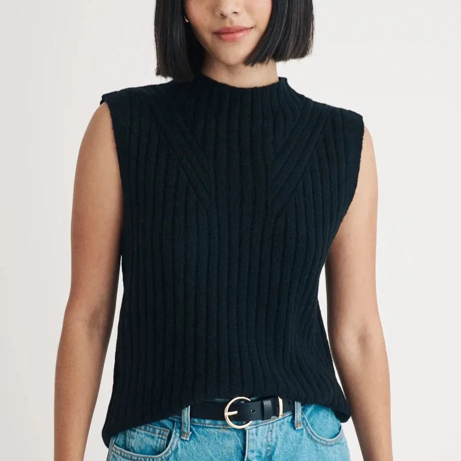 Nobody's Child Funnel Neck Rib Wool Blend Knitted Vest In Black