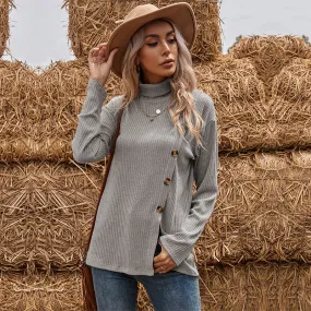 PEOPLETERRITORY Cross-border primer turtleneck thermal pullover knitted T-shirt 2025 button design split fork outer wear sweater autumn and winter women's clothing
