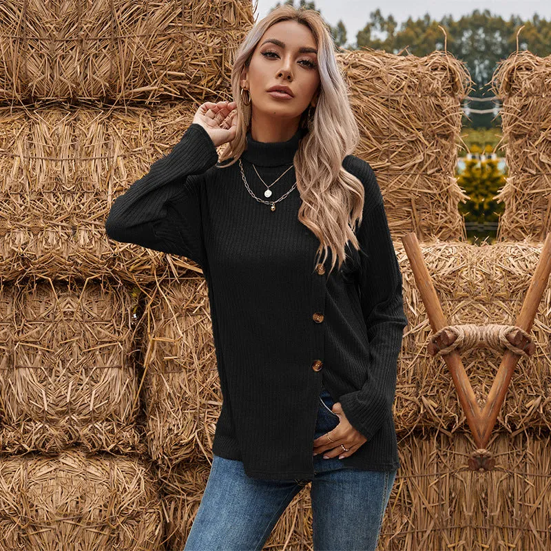 PEOPLETERRITORY Cross-border primer turtleneck thermal pullover knitted T-shirt 2025 button design split fork outer wear sweater autumn and winter women's clothing