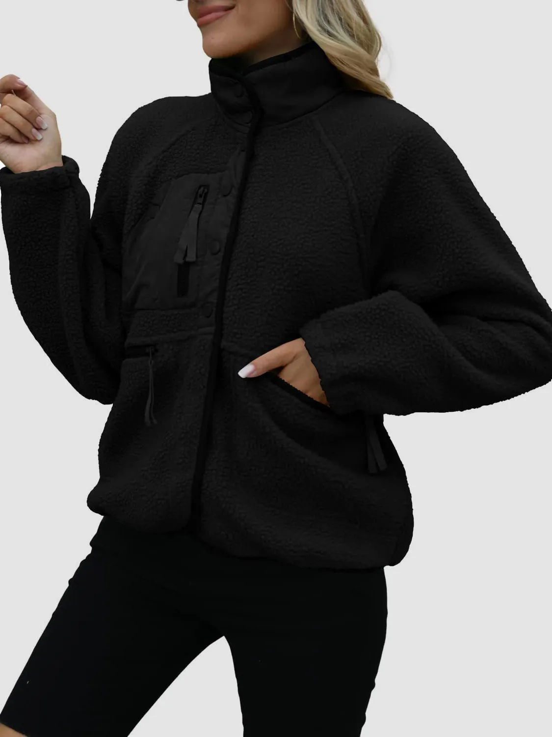 Pocketed Snap Down Sherpa Jacket