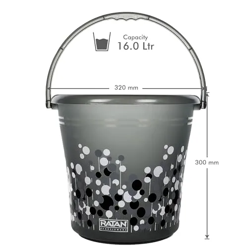 RATAN PLASTICWARE Frosty Bubble Printed 16 Ltrs Plastic Bucket for Bathroom, Home & Kitchen Smokey