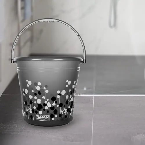 RATAN PLASTICWARE Frosty Bubble Printed 16 Ltrs Plastic Bucket for Bathroom, Home & Kitchen Smokey