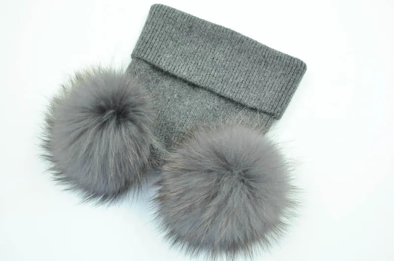 Real Fur Double Pom Pom Beanies (Multi-Colors)