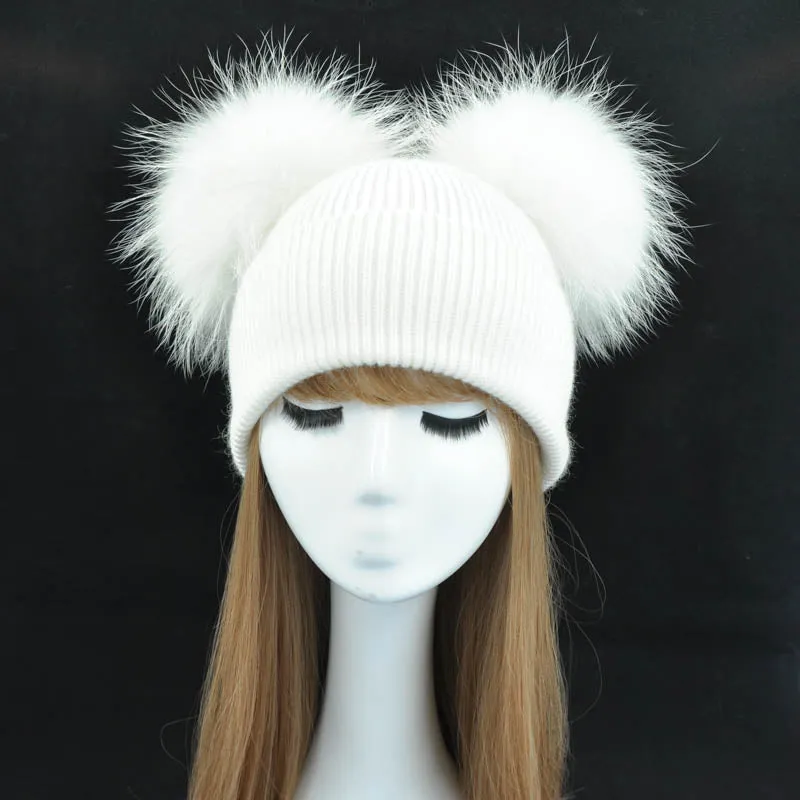 Real Fur Double Pom Pom Beanies (Multi-Colors)