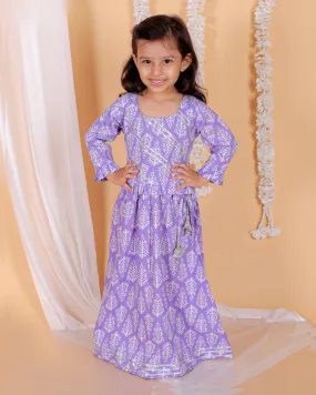 Royal Purple Floral Print Girls Lehenga Set